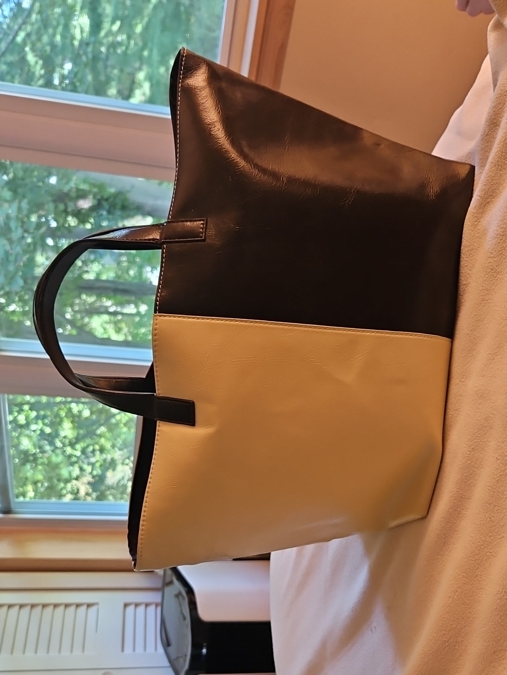 Anthropologie Black and Cream Two-Tone Tote